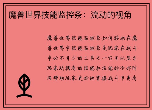 魔兽世界技能监控条：流动的视角